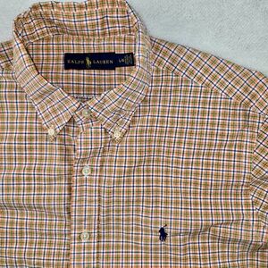 Ralph Lauren Men’s plaid Button Down Orange Gingham Short Sleeve Size L